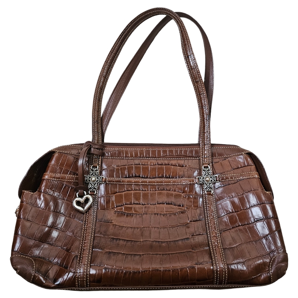 Brighton Vintage Retro 80s Ana Rosa Leather Crocodile Embossed Satchel Bag Purse